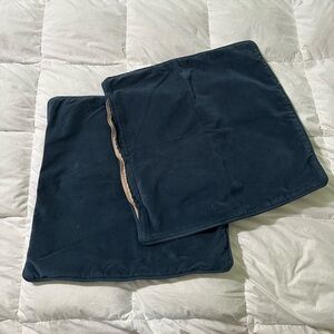 Set of Two Blue Velour Throw Decorative Pillow Cases 18x18 Zipper Shut Velvet